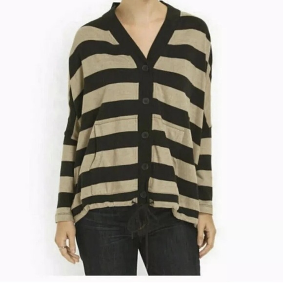 FRENCH TERRY CARDIGAN STRIPES OATMEAL / BLACK SMALL🌸 - Picture 2 of 3